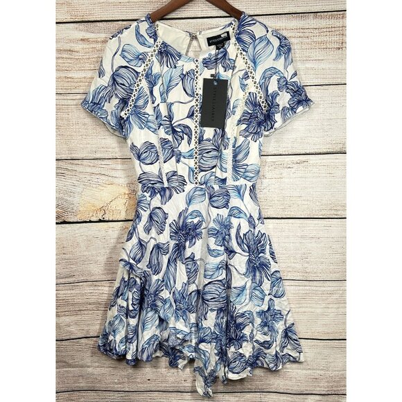Stylestalker Womens Magnolia Floral Mini Dress Size XS Blue White Open Back NWT - Picture 3 of 15